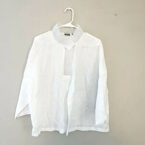 Amelline Womens White Blouse XL Top Linen Long Sleeve Pleated Collared Pullover